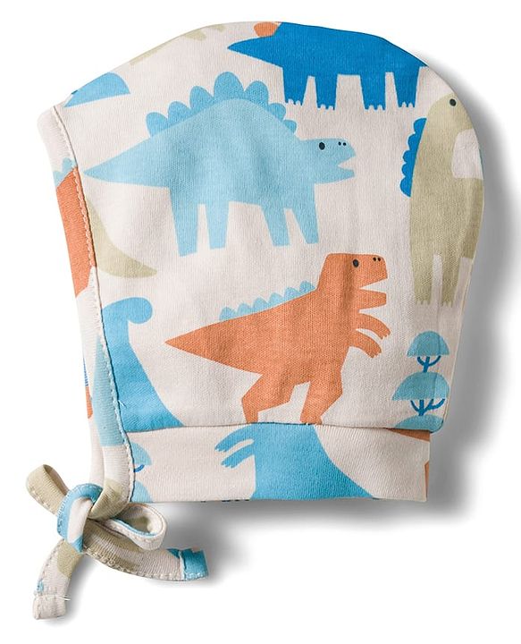 Babyhug 100% Cotton Knit Caps with Dino Print & Stripes Pack of 2 Multicolor - Diameter 22 cm