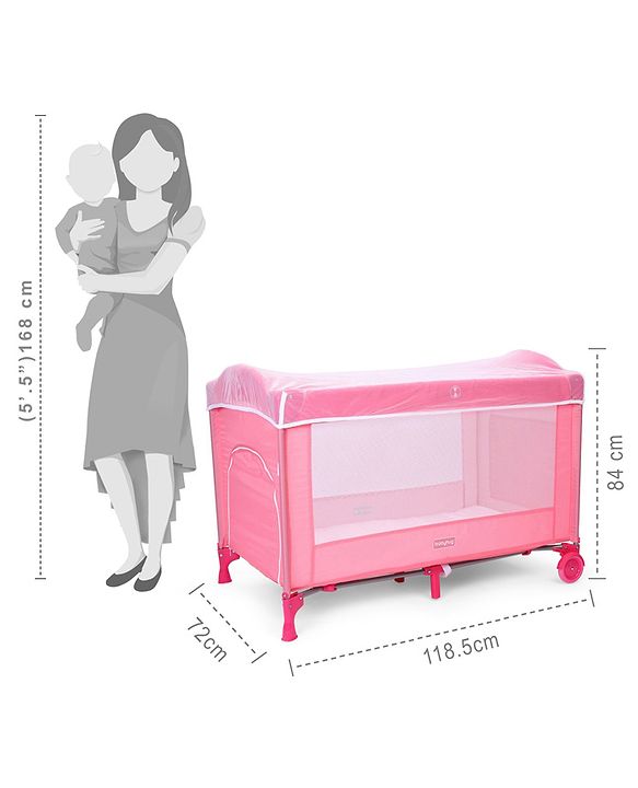 Babyhug My Space Playpen With Removable Mosquito Net - Pink (Assembly Video Available)