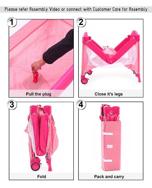 Babyhug My Space Playpen With Removable Mosquito Net - Pink (Assembly Video Available)