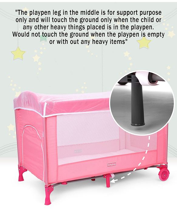 Babyhug My Space Playpen With Removable Mosquito Net - Pink (Assembly Video Available)