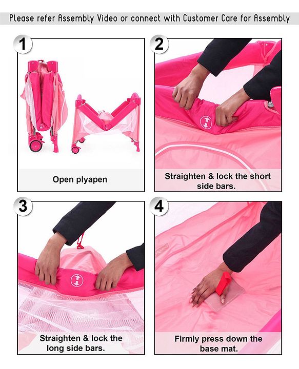 Babyhug My Space Playpen With Removable Mosquito Net - Pink (Assembly Video Available)