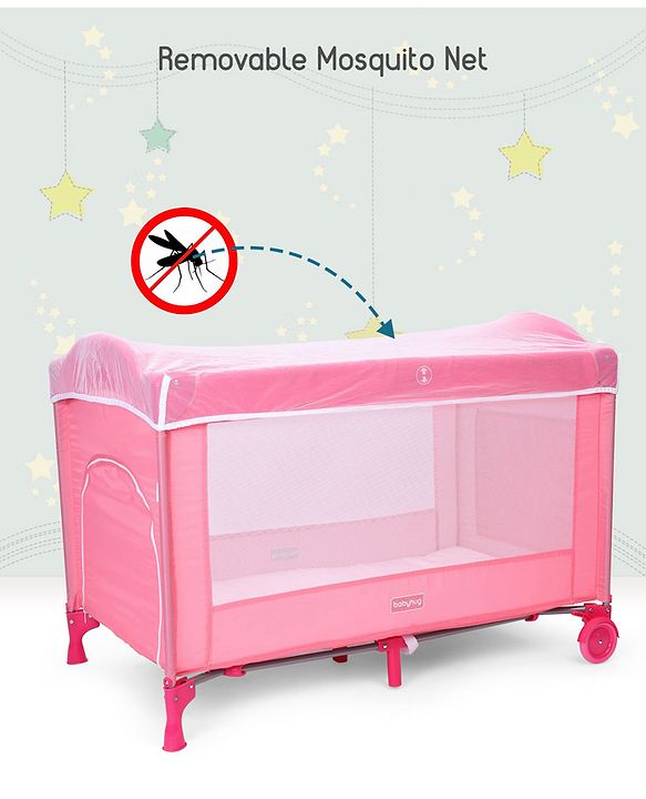 Babyhug My Space Playpen With Removable Mosquito Net - Pink (Assembly Video Available)