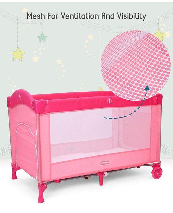 Babyhug My Space Playpen With Removable Mosquito Net - Pink (Assembly Video Available)