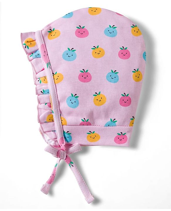 Babyhug 100% Cotton Knit Caps with Fruit Print Pack of 2 Multicolor - Diameter 18 cm