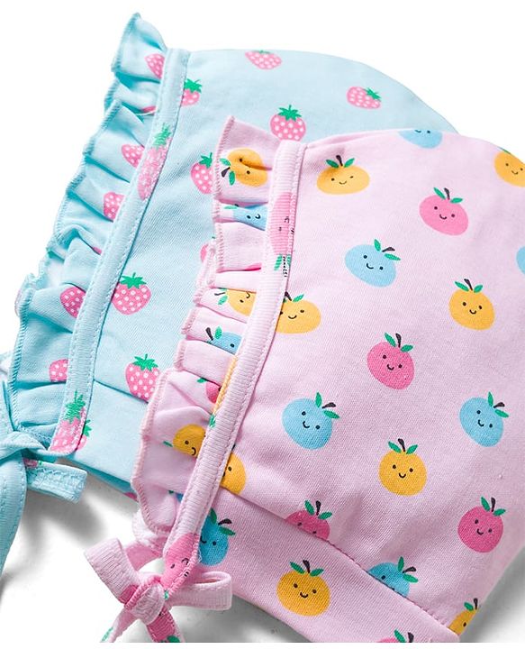 Babyhug 100% Cotton Knit Caps with Fruit Print Pack of 2 Multicolor - Diameter 18 cm