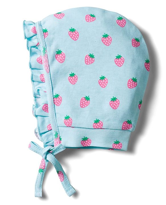Babyhug 100% Cotton Knit Caps with Fruit Print Pack of 2 Multicolor - Diameter 18 cm
