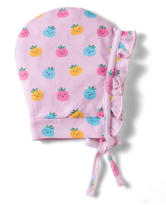Babyhug 100% Cotton Knit Caps with Fruit Print Pack of 2 Multicolor - Diameter 18 cm