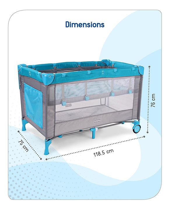 Babyhug Keep Me Close 2 in 1 Playpen Cum Baby Cot With Mosquito Net  - Blue Grey (Assembly Video Available)