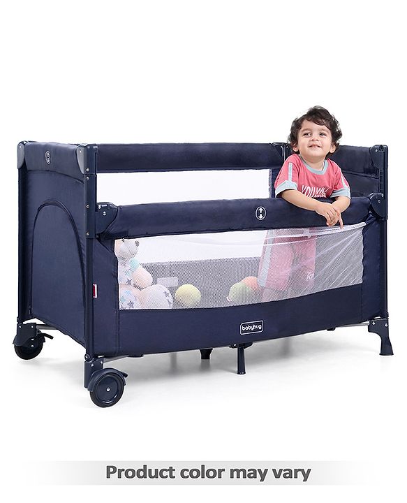 Babyhug Keep Me Close 2 in 1 Playpen Cum Baby Cot With Mosquito Net  - Blue Grey (Assembly Video Available)