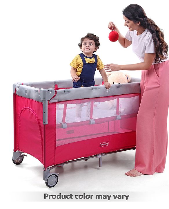 Babyhug Keep Me Close 2 in 1 Playpen Cum Baby Cot With Mosquito Net  - Blue Grey (Assembly Video Available)