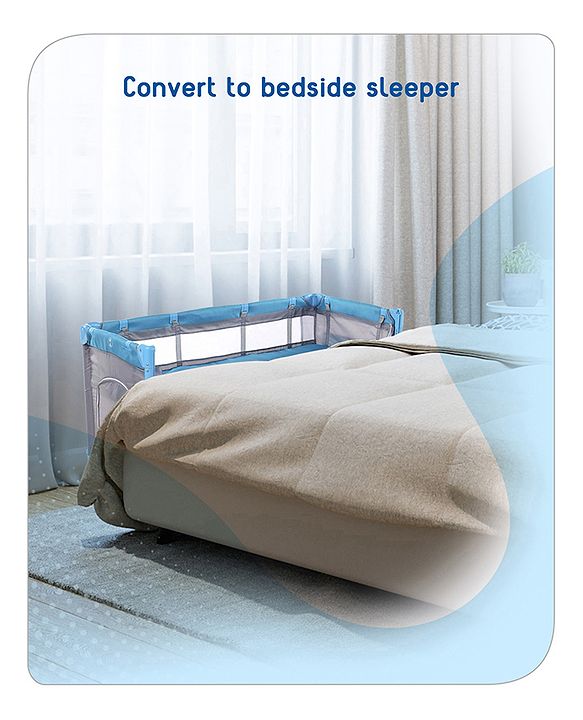 Babyhug Keep Me Close 2 in 1 Playpen Cum Baby Cot With Mosquito Net  - Blue Grey (Assembly Video Available)