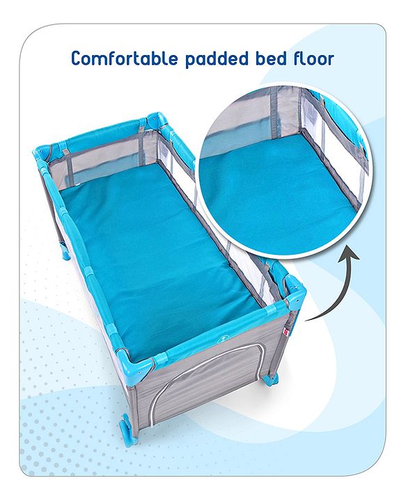 Babyhug Keep Me Close 2 in 1 Playpen Cum Baby Cot With Mosquito Net  - Blue Grey (Assembly Video Available)