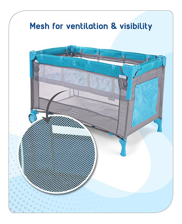 Babyhug Keep Me Close 2 in 1 Playpen Cum Baby Cot With Mosquito Net  - Blue Grey (Assembly Video Available)