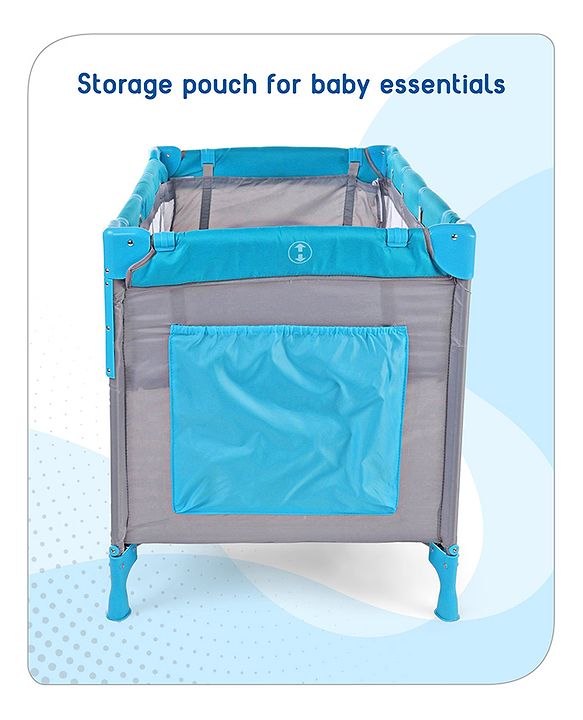 Babyhug Keep Me Close 2 in 1 Playpen Cum Baby Cot With Mosquito Net  - Blue Grey (Assembly Video Available)