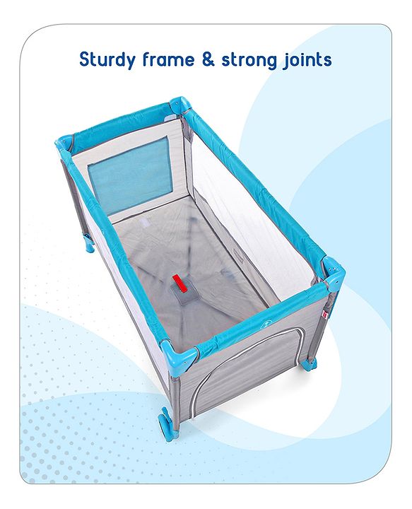 Babyhug Keep Me Close 2 in 1 Playpen Cum Baby Cot With Mosquito Net  - Blue Grey (Assembly Video Available)