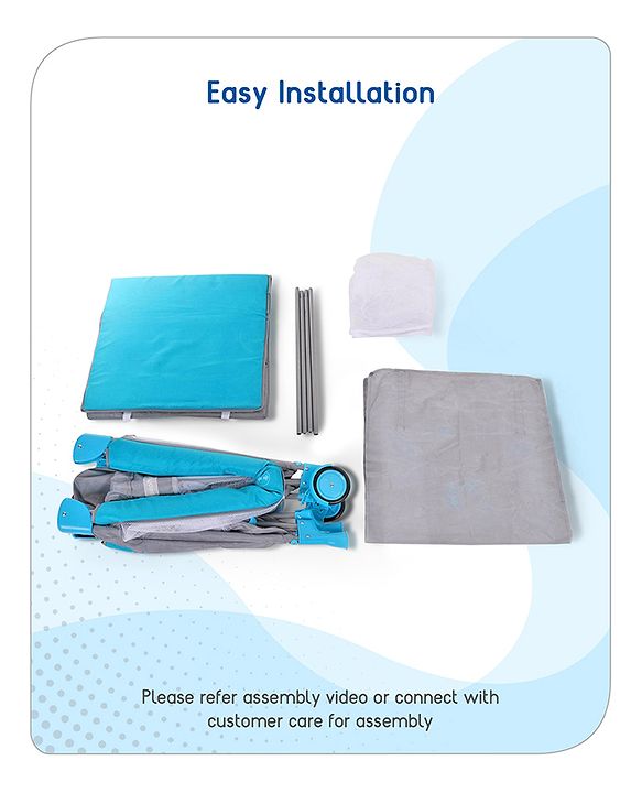 Babyhug Keep Me Close 2 in 1 Playpen Cum Baby Cot With Mosquito Net  - Blue Grey (Assembly Video Available)