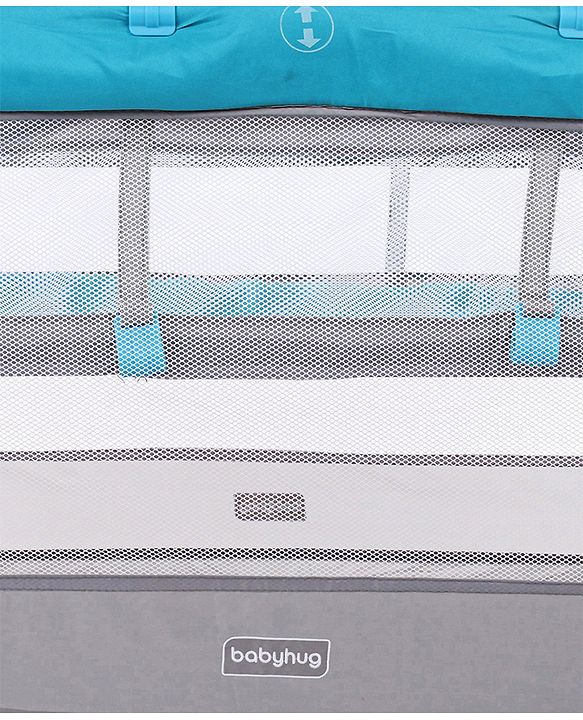 Babyhug Keep Me Close 2 in 1 Playpen Cum Baby Cot With Mosquito Net  - Blue Grey (Assembly Video Available)