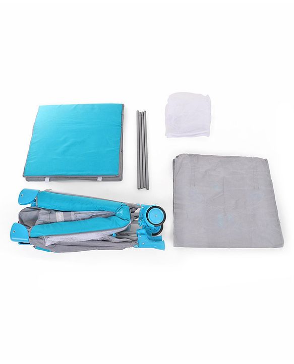 Babyhug Keep Me Close 2 in 1 Playpen Cum Baby Cot With Mosquito Net  - Blue Grey (Assembly Video Available)