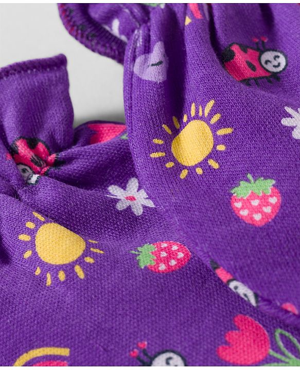 Babyhug 100% Cotton Knit Mittens & Booties With Floral & Rainbow Print - Multicolor