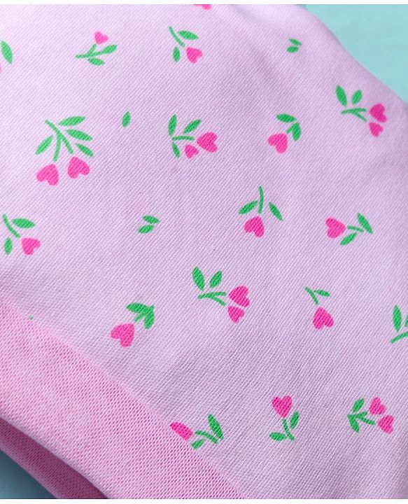 Babyhug 100% Cotton Cap Mittens & Booties with Floral Print Pink - Diameter 16 cm