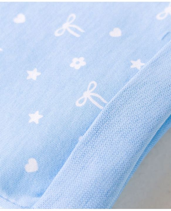 Babyhug 100% Cotton Knit Cap Mittens & Booties Set with Floral Print White &  Blue - Diameter 16 cm