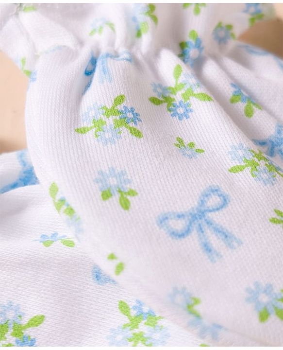 Babyhug 100% Cotton Knit Mittens & Booties with Floral Print - White