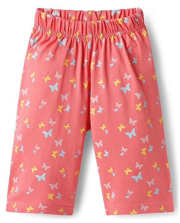 Babyhug Cotton Knit Half Sleeves T-Shirt & Capri Night Suit With Unicorn Print - Pink