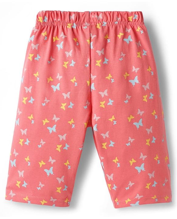 Babyhug Cotton Knit Half Sleeves T-Shirt & Capri Night Suit With Unicorn Print - Pink