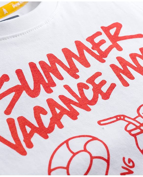 Pine Kids Cotton Knit Sleeveless Tank T-Shirt with Vacation Print - White