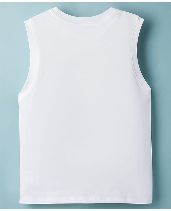Pine Kids Cotton Knit Sleeveless Tank T-Shirt with Vacation Print - White