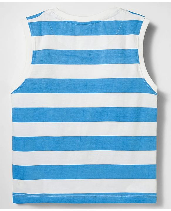 Pine Kids Cotton Knit Sleeveless Striped Tank T-Shirt with Surfing Print - White