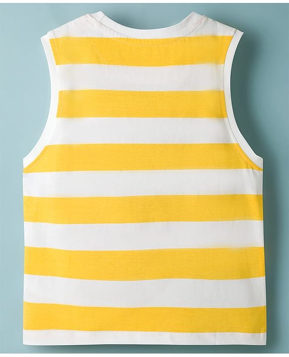 Pine Kids Cotton Knit Sleeveless Striped Tank T-Shirt with Coconut Tree Print - White