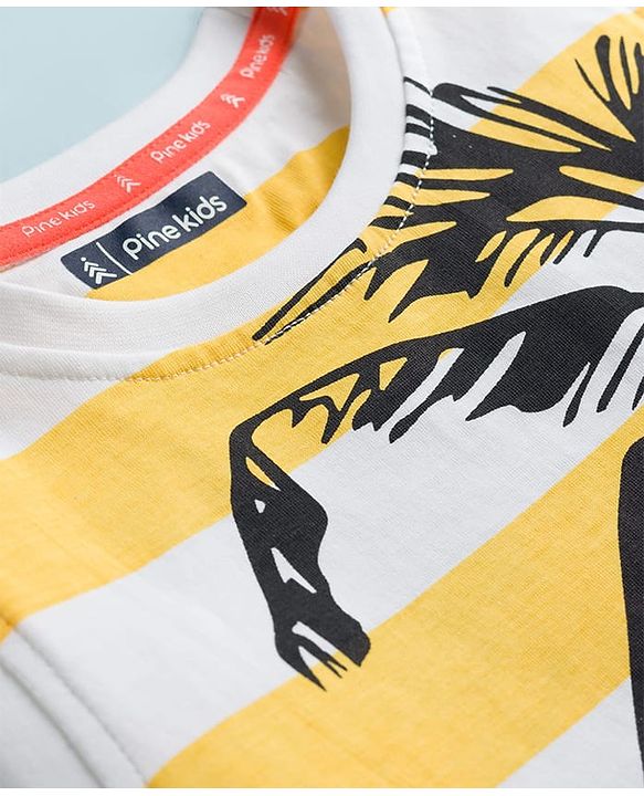 Pine Kids Cotton Knit Sleeveless Striped Tank T-Shirt with Coconut Tree Print - White