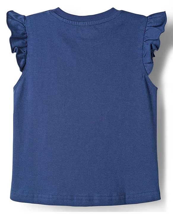 Babyhug Cotton Knit Half Sleeves T-Shirt & Capri Night Suit With Floral Print - Navy Blue