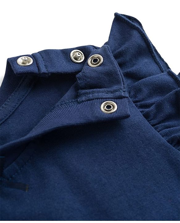 Babyhug Cotton Knit Half Sleeves T-Shirt & Capri Night Suit With Floral Print - Navy Blue