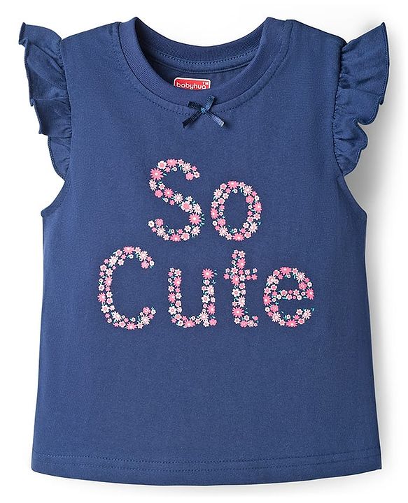 Babyhug Cotton Knit Half Sleeves T-Shirt & Capri Night Suit With Floral Print - Navy Blue