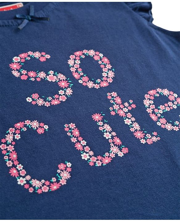 Babyhug Cotton Knit Half Sleeves T-Shirt & Capri Night Suit With Floral Print - Navy Blue
