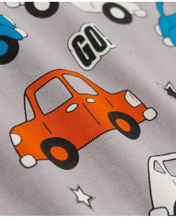 Babyhug Cotton Knit Half Sleeves Co-ords T-Shirt & Short Night Suit with Car Print - Grey