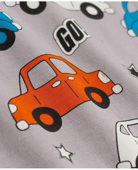 Babyhug Cotton Knit Half Sleeves Co-ords T-Shirt & Short Night Suit with Car Print - Grey