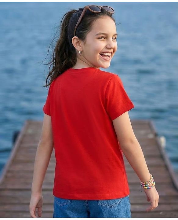 Pine Kids Cotton Knit Half Sleeves T-Shirt With Butterfly Print - Red