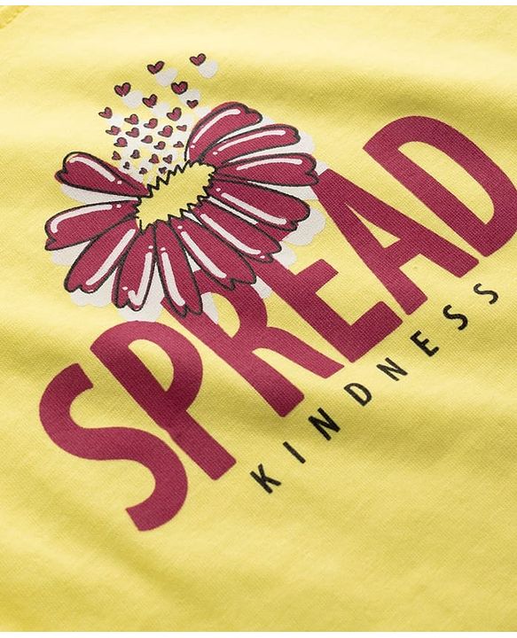 Pine Kids 100% Cotton Knit Half Sleeves Floral Printed T-Shirt - Yellow