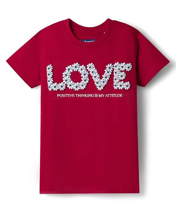 Pine Kids 100% Cotton Knit Half Sleeves Floral Printed T-Shirt - Red