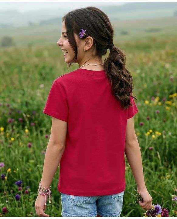 Pine Kids 100% Cotton Knit Half Sleeves Floral Printed T-Shirt - Red