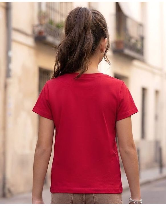 Pine Kids Cotton Knit Half Sleeves T-Shirt With Teddy Bear Print - Red