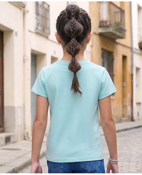 Pine Kids Cotton Knit Half Sleeves T-Shirt with Text Print - Aqua Blue