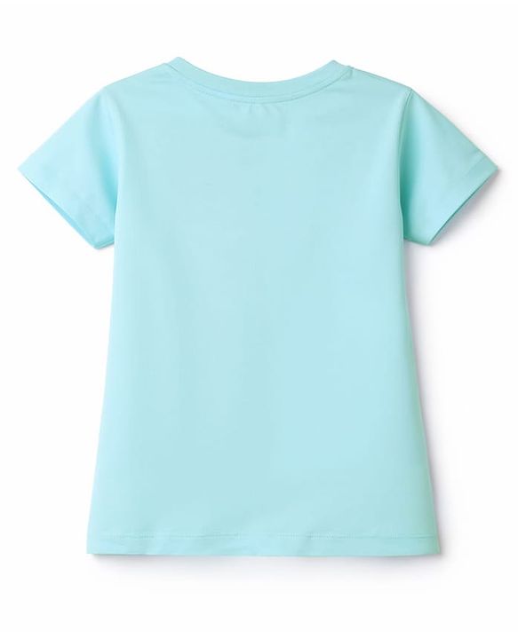 Pine Kids Cotton Knit Half Sleeves T-Shirt with Text Print - Aqua Blue