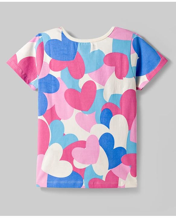 Pine Kids Cotton Knit Half Sleeves T-Shirt & Shorts Night-Suit With Heart & Text Print - Multicolor