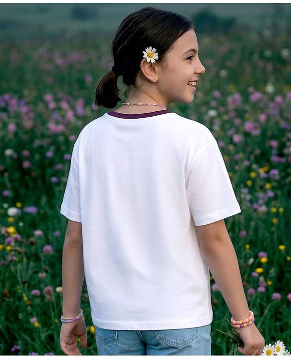 Pine Kids Cotton Knit Half Sleeves T-Shirt With Floral Print - White