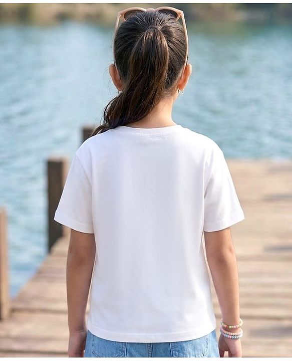 Pine Kids Cotton Knit Drop Shoulder T-Shirt with Tropical Theme Graphic - White