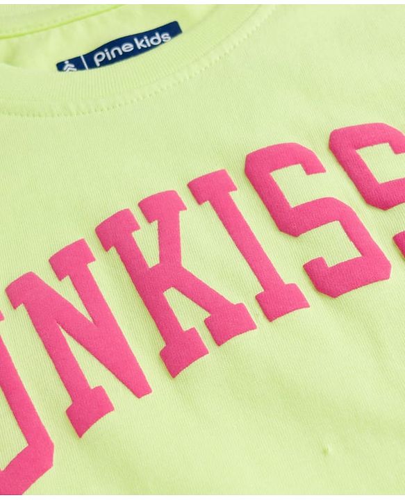 Pine Kids Cotton Knit Half Sleeves T-Shirt With Sunkissed Print - Lime Green